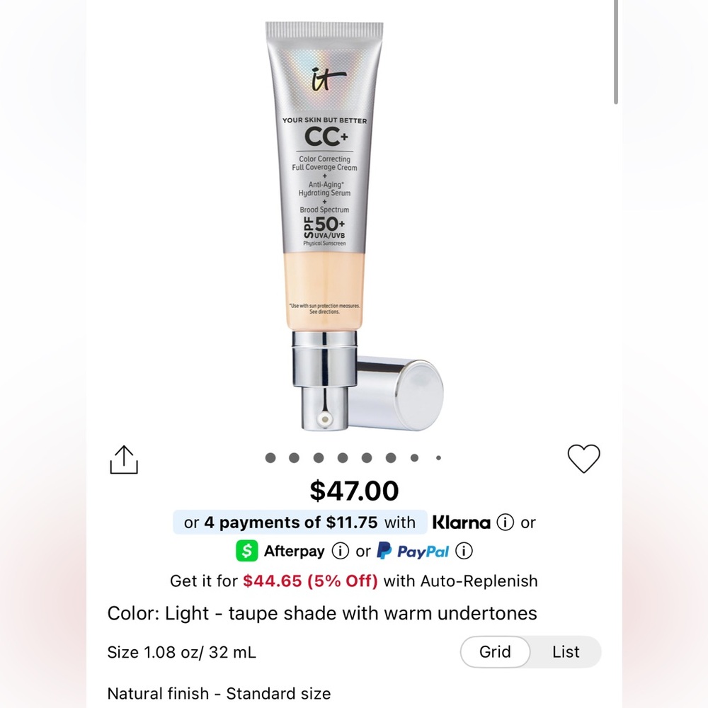 IT Cosmetics CC+ Cream SPF 50+ UVA UVB Light NEW Full Size - Picture 6 of 9